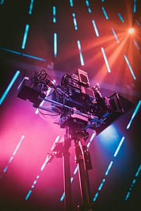 low angle photo of black and gray video camera